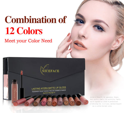 12 Color Matte Lipstick & Lip Gloss Combination Set