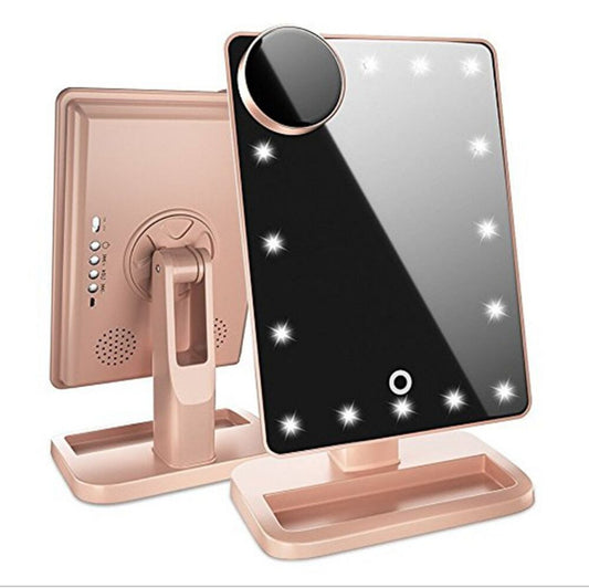 Touch Screen Makeup Mirror with 20 LED Lights and Bluetooth Music Speaker